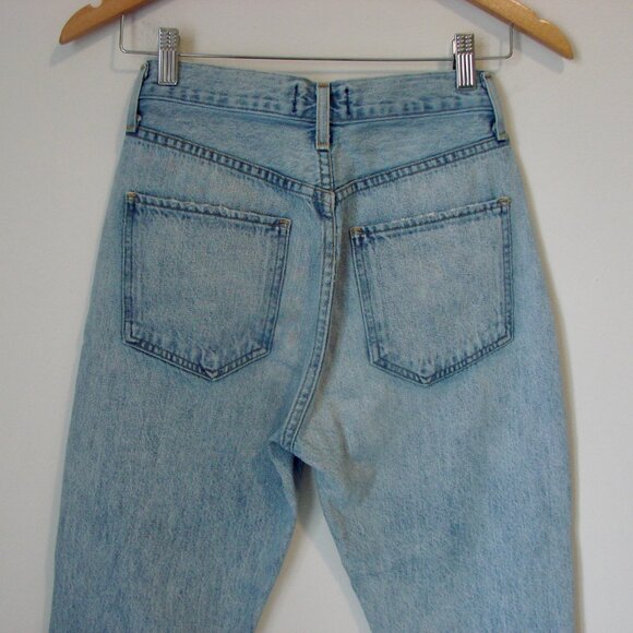 Agolde Riley High Rise Jeans Distressed Straight Leg Ankle Button Light Wash 24 - Picture 10 of 13